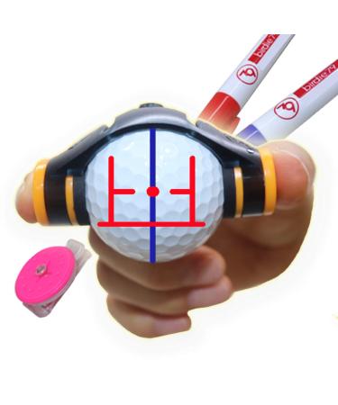 360 Degree Rotation Easy Ball Liner Drawing Alignment Putting Tool Kit - Golf Accessories - 360 long Triple 3 Line Golf Ball Marker With 2ea Golf Ball Marker Pen and 1ea Golf Ball Marker Hat Clip