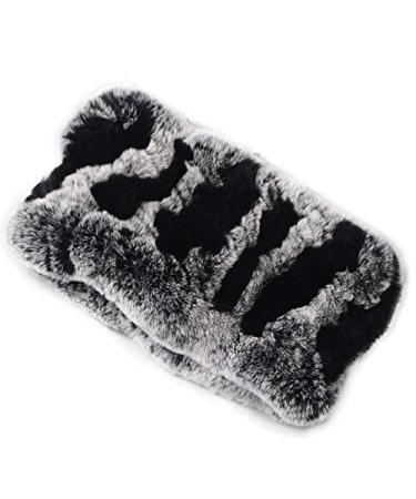 Yu He Rabbit Fur Headband - Winter Knit Neck Warmer Real Fur Headbands Women Scarf Muffler Frost black plus black