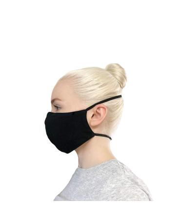 Cate & Levi - Over The Head Black Face Masks For Adults - Best For Hearing Aids - 100% Organic Cotton - Made In Canada - Reusable, Soft and Breathable, Secures Around Head and Neck