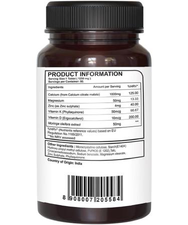 Pure Nutrition Ultra Calcium Citrate 1000mg Supplement with Vitamin D, Zinc, and Magnesium - 90 Veg Tabs | Non-GMO & Gluten-Free - Buy Online on GoSupps.com