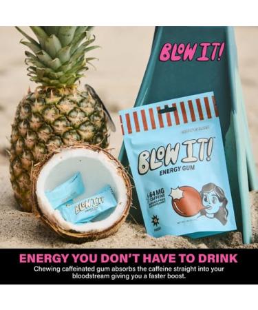 Blow It - Caffeinated Xylitol Gum - Intensified Energy and Focus Boost Effect - Green Coffee Bean Infused Sugar Free Gum - Crazy Colada Flavor - 3-Pack (30 Pieces) - Buy Online on GoSupps.com