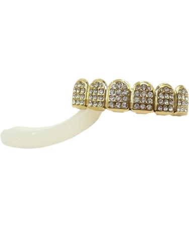Shakven Gold Plated Hiphop Tooth Grillz Caps Hiphop Tooth with Rhinestones Copper Plated Gold Tooth Caps Party for Cosplay Costumes Portable Mouth Grillz Upper Fang - Buy Online on GoSupps.com