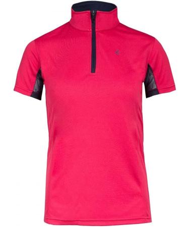 Horze Kids' Short Sleeved Equestrian Sun Shirt - Pink/Peacoat Dark Blue - XL (EU 158-164) | Moisture-Wicking, UV Protection, Mesh Under-Sleeves - Buy Online on GoSupps.com