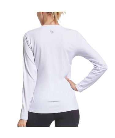 BALEAF Women's Long Sleeve Running Shirts Quick Dry Athletic Workout Tops White Medium