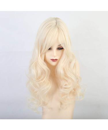 RTGFS Long Wavy Blonde Beige Wig with Bangs - Natural Heat Resistant Synthetic Hair for Women | Perfect for Cosplay - Buy Online on GoSupps.com