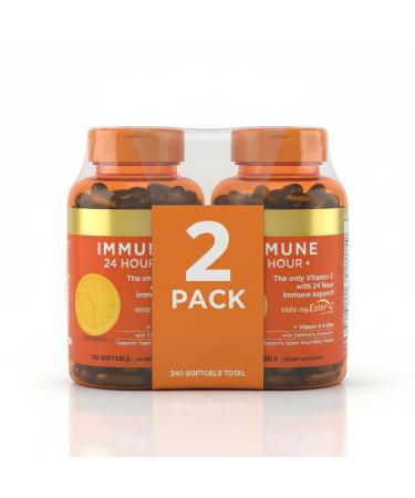 Naturee Bountys Immune 24 Hour + 1000mg Vitamin C (120 Count.) with Vitamin D Zinc Elderberry & Echinacea - Non-GMO Rapid Release Softgels (Pack 02 Unit)