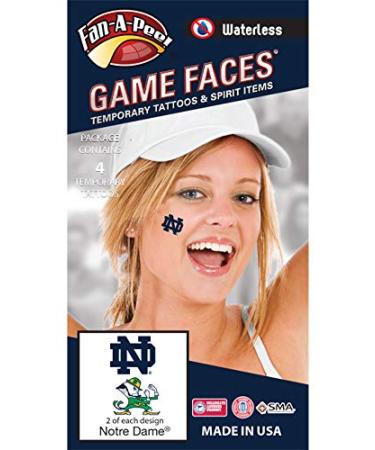 Notre Dame (ND) Fighting Irish   Water Based Peel & Stick Temporary Spirit Tattoos   4-Piece   2 Leprechaun Logo & 2 Navy Blue ND Logo