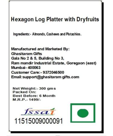 Ghasitaram Gifts Rakhi Gifts for Brothers Dryfruit - Hexagon Log Platter with Dryfruits with 2 Pearl Rakhis - Buy Online on GoSupps.com