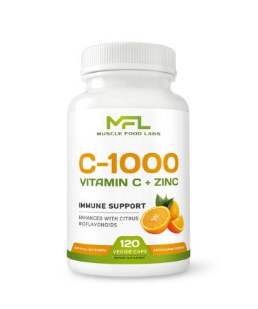 MUSCLE FOOD LABS C-1000 | Vitamin C 1000mg | Zinc 25mg | Non-GMO & Gluten Free | 120 Veggie Caps | 120 Servings