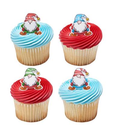 24 Holiday Gnomes Elf Christmas Cupcake Rings Toppers