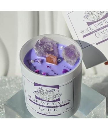 Scented Candles Gifts for Women | Non-Toxic Amber Candle with Crystals & Wooden Wick | Aromatherapy Stress Relief | 50hr Burn Time - Buy Online on GoSupps.com