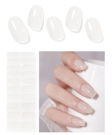 Semi Cured Gel Nail Strips (Jelly White)-20 PCS Gel Nail Stickers | Gel Nail Wraps | UV Light Required Salon Quality & Easy to Use