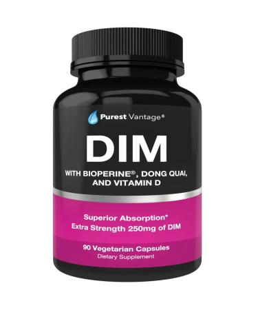 Pure DIM Supplement 250mg Diindolylmethane Plus BioPerine and Dong Quai - Hormone Balance Support for Women and Men, Menopause & Estrogen Support - 90 Vegetarian Capsules 1