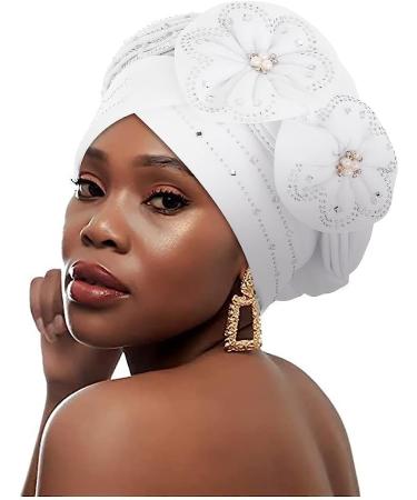 Woeoe Black Rhinestone Head Wrap with Flower Pearls - Twisted Head Turban for Women and Girls - Buy Online on GoSupps.com