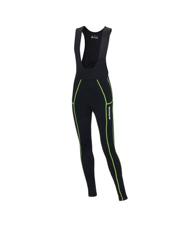 Airtracks men's thermal bicycle pants long with straps per - carrier pants long - bib bike pants - carrier cyclists - 3D Coolmax padded - breathable - reflectors L black -neon