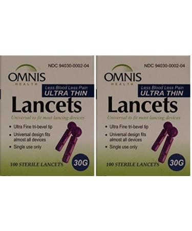 Omnis Ultra Thin Universal Fit Sterile Lancets 30 Gauge 100 Lancets per Box Pack of 2 Total 200 Lancets 2 Boxes 200 Lancets