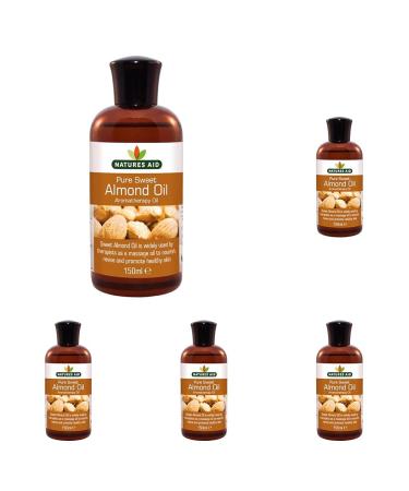 Natures Aid Almond Oil Pure Sweet Almond Oil Massage Oil Suited to Dry Sensitive Skin 150 ml (Pack of 5)