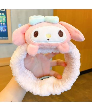 NISHAT San-rio Spa Facial Headband Kawaii Meelody Make Up Wrap Head Terry Cloth Headband Elastic Towel for Face Washing  Shower Pink