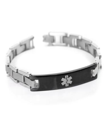 Men s Pre-Engraved & Customized Blood Thinners Medical Bracelet Stainless Steel Black ID - Wrist Size: - 6.25 Inches-15.9cm