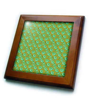 3dRose 8x8 Framed Tile - Two Kisses Collided Lip Affectionate Aqua Colored Lips Pattern Pattern - Lipstick Kisses