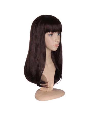 MapofBeauty Fashion Flat Bangs Curls Long Dark Brown Wig - Daily Wear & International Shipping - Buy Online on GoSupps.com
