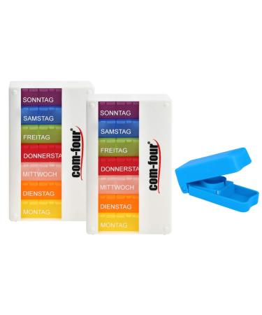 com-four 2x medication dispenser 7 days - BETTER READABLE - medication box (morning noon evening) - pill box - tablet box - weekly dispenser + tablet divider (alpine white)