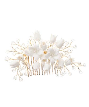 FRCOLOR Wedding Hair Comb Bridal Hair Comb White Bride Zircon Flowers Wedding Hair Piece