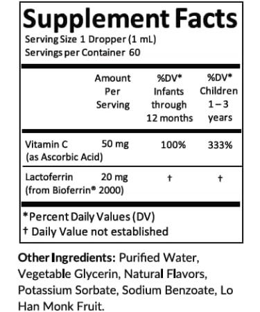 Kiddivit Baby Lactoferrin Liquid Drops - 2 Fl Oz - Sugar Free, Gluten Free, Vegetarian - With Inulin Prebiotic Fiber - 60 Daily Servings - Buy Online on GoSupps.com