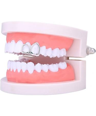 Hip Hop Hollow Open Face Double Tooth Teeth Caps Teeth Cover Punk Grills Tooth Cap Cosplay Party Rapper Jewelry Teeth Decor silver - Buy Online on GoSupps.com