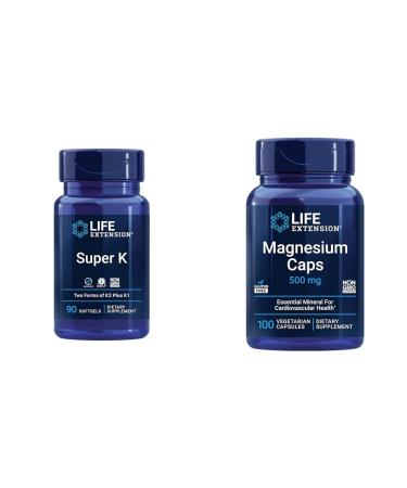 Life Extension Super K Vitamin K1 K2 MK-7 MK-4 Vitamin C and Magnesium Capsules 500mg Heart Bone Arterial Health