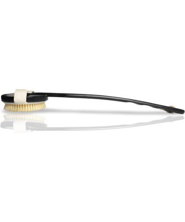 OWIIZI Black Bath Brush - Wooden Curved Long Handle Exfoliating Body Brush with Natural Bristles - 18.1 inch Handle for Back Scrubbing, Wet or Dry - Buy Online on GoSupps.com