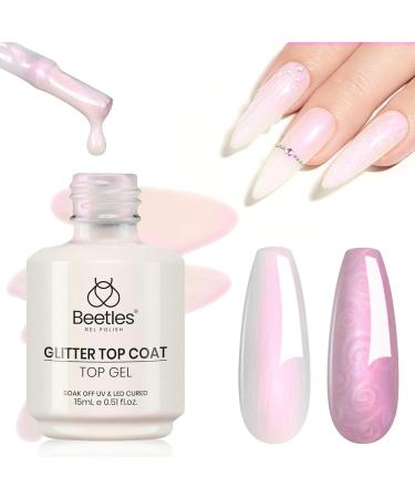 beetles Gel Polish 2 In 1 Pearlescent Glitter Gel Top Coat Pearl Gel Nail Polish Glossy Shiny Gel Nail Polish No Wipe Gel Top Coat Soak Off UV Led Long Lasting Highly Shine Manicure A- Pearlescent Glitter Top Coat 15ML 0.51 Fl Oz (Pack of 1)