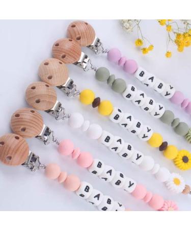 Personalized Daisy Silicone Pacifier Clip - Custom Name Holder for Teethers & Toys (Pink) - Buy Online on GoSupps.com