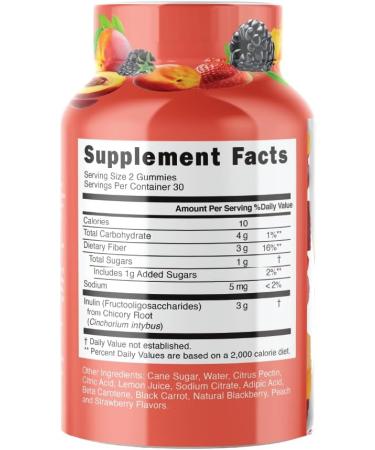 MYVIDAPURE Fruit Mix Prebiotic Fiber Gummies - Natural Strawberry, Peaches & BlackBerry Flavor - 60 Gummies (Non-GMO, Gelatin-Free) - Buy Online on GoSupps.com