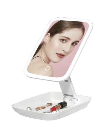 GonaFit Rechargeable Makeup Mirror with Lights - Foldable Travel Makeup Mirror - Touch Screen 3 Colors Dimmable LED Makeup Mirror - Portable Lighted Vanity Mirror - Cosmetic Mirror with Stand