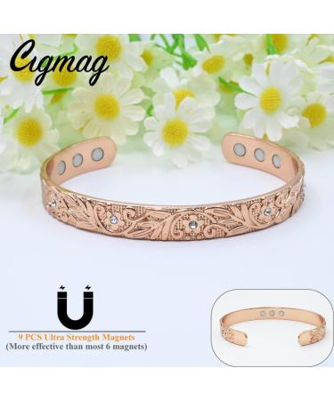 Cigmag 9X Lymphatic Drainage Copper Magnetic Bracelet | Rose Gold Crystal Plum | Adjustable Cuff Bangle for Women | Ultra Strength Magnet | Gift Box Included - Buy Online on GoSupps.com