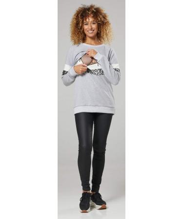 Zeta Ville Maternity Nursing Zipped Striped Sweatshirt 1110 - Light Grey Melange & Panther - Buy Online on GoSupps.com