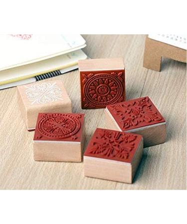Fciqven 12Pcs Wooden Stamps Floral Pattern Rubber Stamp Round and Square  Lace Wooden Rubber Stamp for Scrapbooking and DIY Craft Card