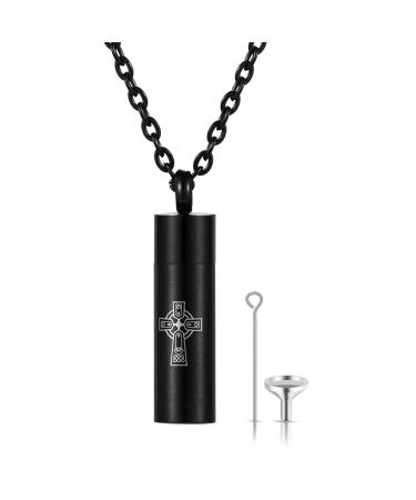 Cross Celtic Knot Cremation Urn Necklace for Women Men-Keepsake Pendant for Ashes Pet Ash Memorial Gift Capsule Pill Pendant Jewelry black