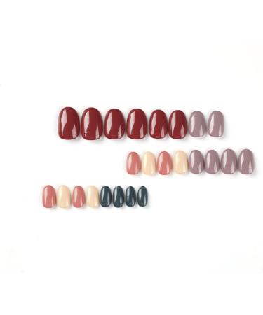 Justotry 24 Pcs Colourful Solid Oval Short False Nails French Press on Nails with Nail Glue - Almond Medium Stick on Nails for Women - Nail Art - Buy Online on GoSupps.com