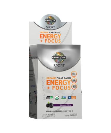 Garden of Life SPORT Organic Plant-Based Energy + Focus Pre Workout Powder Packets Blackberry Flavor - Clean Preworkout with 85mg Caffeine Natural NO Booster B12 Vegan Gluten Free Non-GMO 12ct Tray Blackberry 12 Servings (Pack of 1)