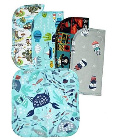 Set of 5 Pirates and Pals Printed Flannel Wipes - 2 Ply, 8x8 Inches - Buy Online on GoSupps.com
