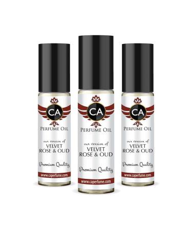 CA Perfume Impression of J. Mlon Velvet Rose & Oud For Men Replica Fragrance Body Oil Dupes Alcohol-Free Essential Aromatherapy Sample Travel Size Concentrated Long Lasting Roll-On 0.3 Fl Oz-X3