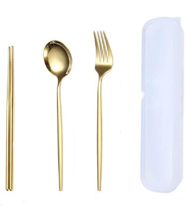Three Piece Stainless Steel Portable Tableware Student Spoon Fork Chopsticks Gold - Buy Online on GoSupps.com
