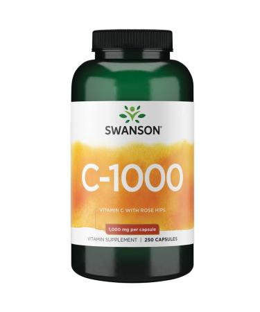 Swanson C-1000 Vitamine C (Acide Ascorbique) 1000mg avec glantier 250 Capsules Hautement Dos Sans Soja Sans Gluten Sans OGM