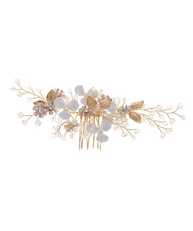 Angoily Rhinestone Hair Comb Wedding Hair Comb Vintage Hair Comb Floral Hair Comb Gold Hair Comb Wedding Pearl Hair Comb Gold Leaf Hair Comb Mori Department Accessories Bride