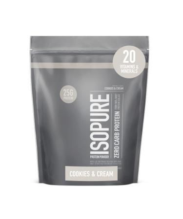 Isopure Protein Powder Zero Carb Whey Isolate Gluten Free Lactose Free 25g Protein Keto Friendly Cookies & Cream 1 Pound (Packaging May Vary) Cookies & Cream 1 Pound