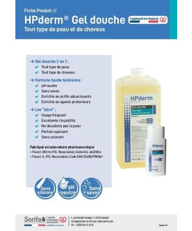  SORIFA Pack of 2 - HPderm Shower Gel - 2 in 1 body and hair - Dermo-protector - All skin and hair types - Oat protein - Frequent use - pH neutral soap-free - 1L bottle - Buy Online on GoSupps.com