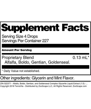 Alfalfa Boldo Gentian and Goldenseal Complex Glycerite Liquid Extract (1:5) - Mint Flavored (1 oz ZIN: 522371) - Buy Online on GoSupps.com