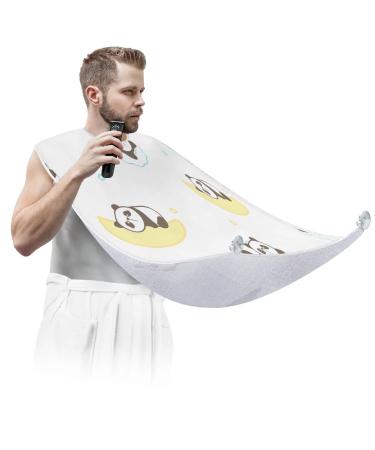 Cartoon Panda Painting Beard Bib Apron Beard Bib Hair Catcher for Men Shaving and Trimming Non-Stick Waterproof Beard Cape Grooming Cloth with 2 Suction Cups Gifts for Men